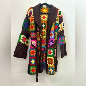 Vintage Hand Crocheted Granny Square Cardigan by Charlene EUC Well Preserved